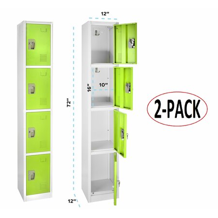 ADIROFFICE 72in x 12in x 12in 4-Compartment Steel Tier Key Lock Storage Locker in Green, 2PK ADI629-204-GRN-2